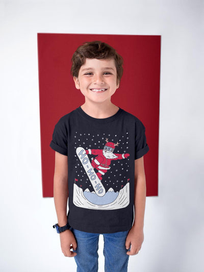 Weihnachten Santa auf Snowboard Ho Ho Ho Kinder Jungen T-Shirt