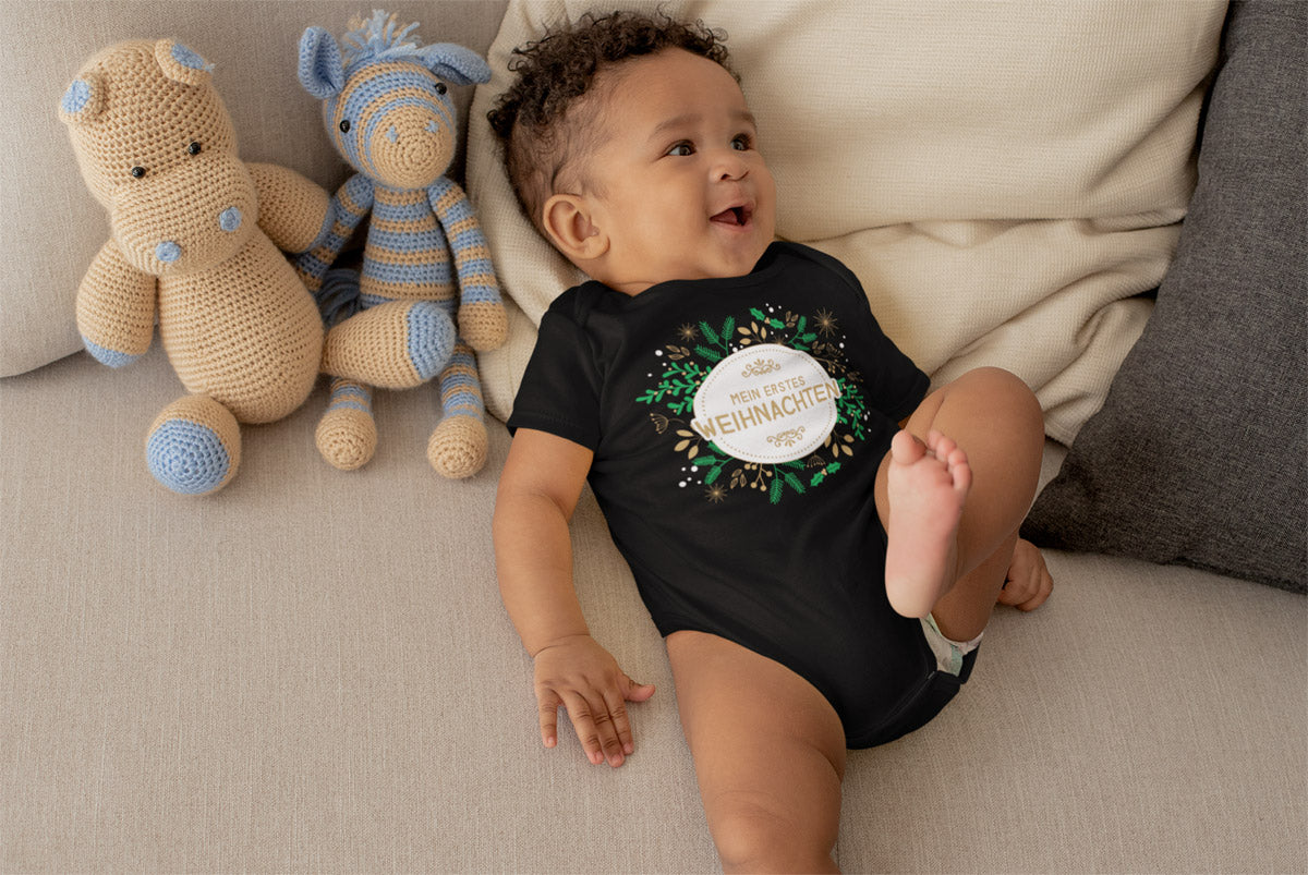 Mein Erstes Weihnachten im Weihnachtskranz Baby Body Kurzarm-Body