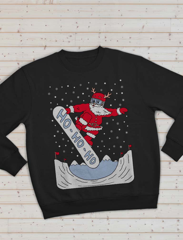 Weihnachtspullover Santa HO HO HO Snowboard Kinder Pullover Sweatshirt