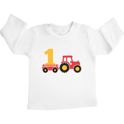 Geschenk 1. Geburtstag Junge mit Traktor Unisex Baby Langarmshirt Gr. 66-93