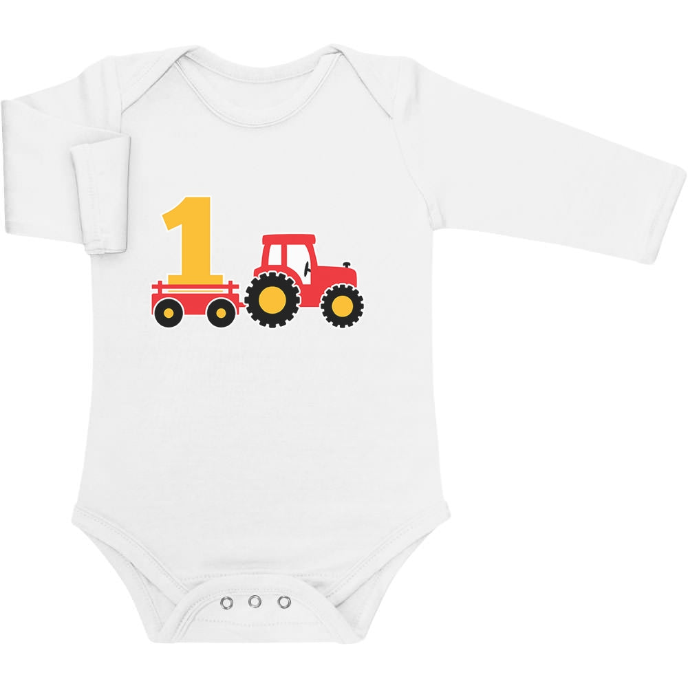 1 Jahr Geburtstag Junge Geschenk - Erster Traktor Bagger Baby Langarm Body