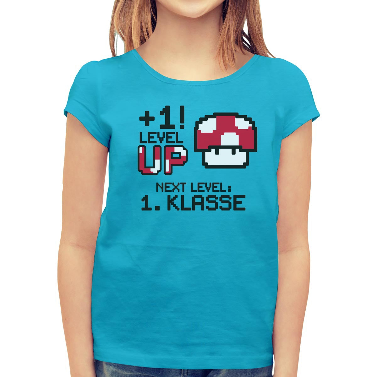 Zur Einschulung Plus1 - Level UP NEXT LEVEL 1. KLASSE Mädchen T-Shirt