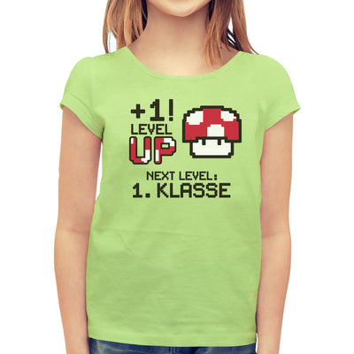 Zur Einschulung Plus1 - Level UP NEXT LEVEL 1. KLASSE Mädchen T-Shirt