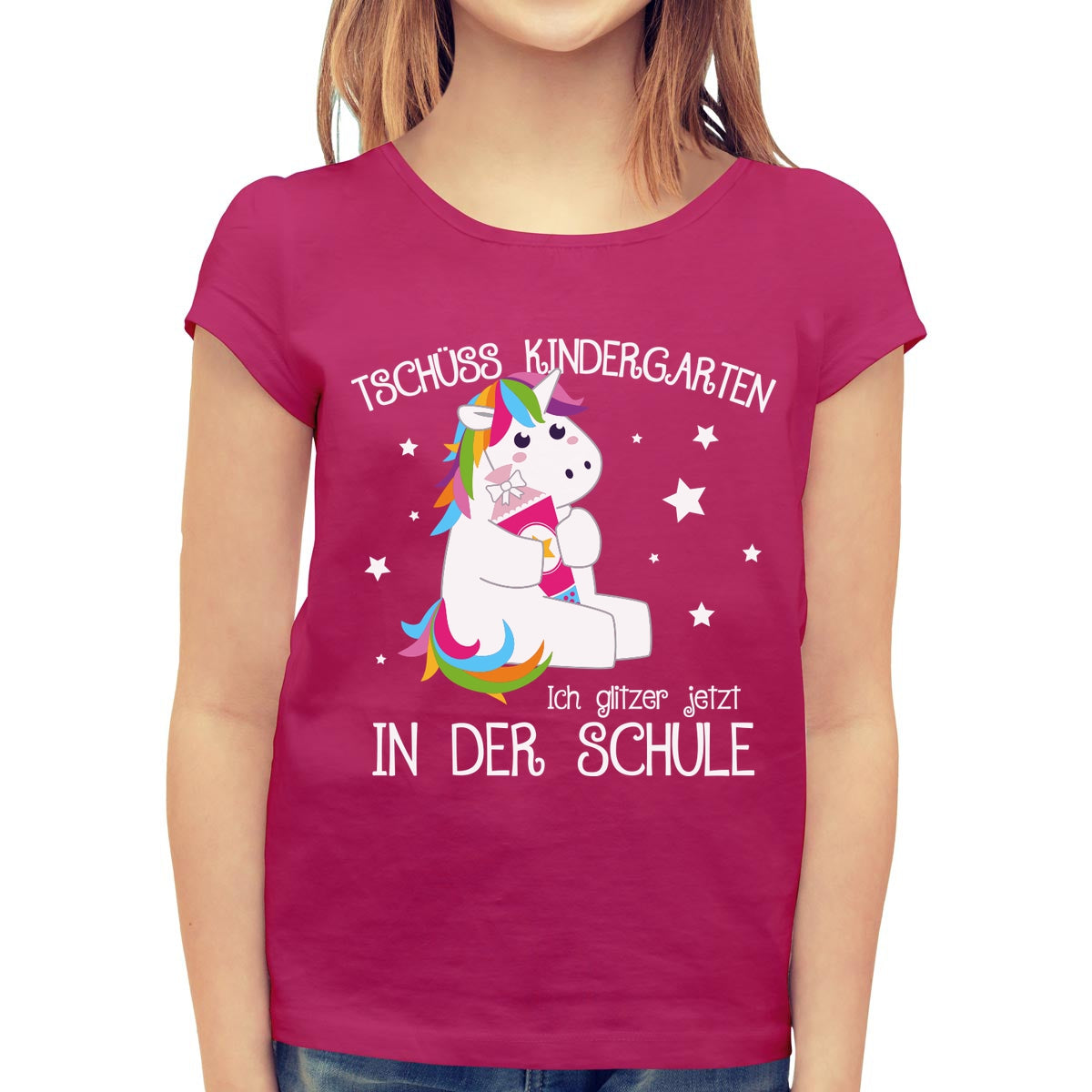 Einschulung & Schulanfang Schultüte Einhorn Tschüss Kindergarten Mädchen T-Shirt