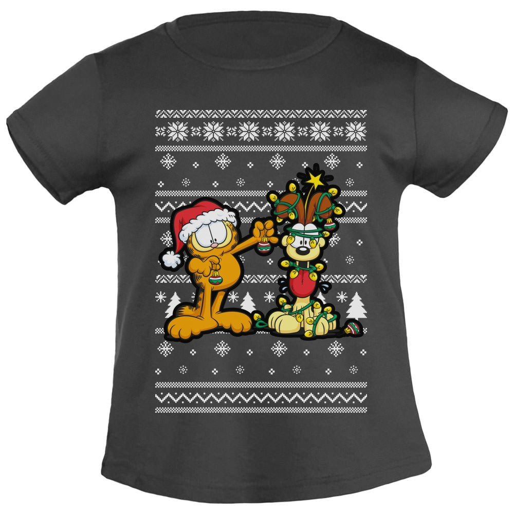 Weihnachts Garfield und Odie mit Leuchterkette Weihnachtsshirt Mädchen T-Shirt