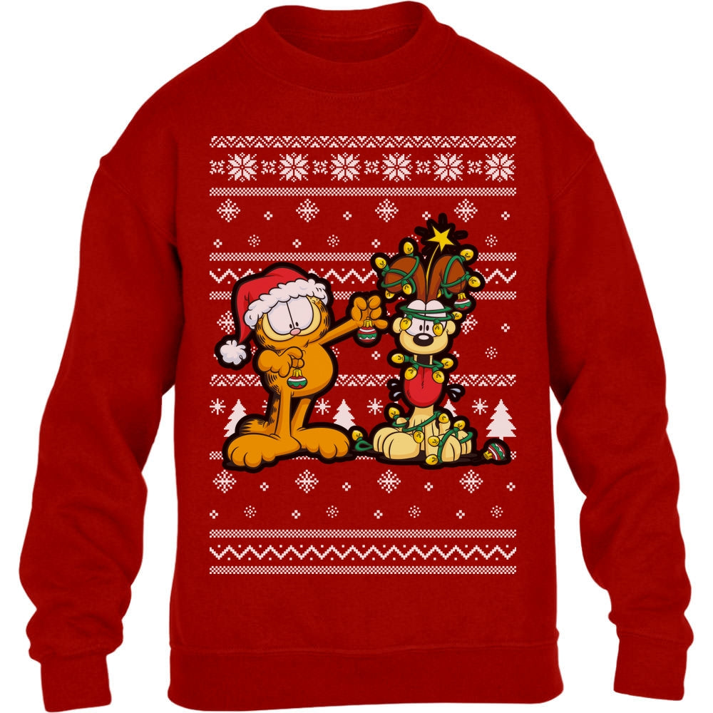 Garfield & Odie mit Leuchterkette Weihnachtspullover Kinder Pullover Sweatshirt