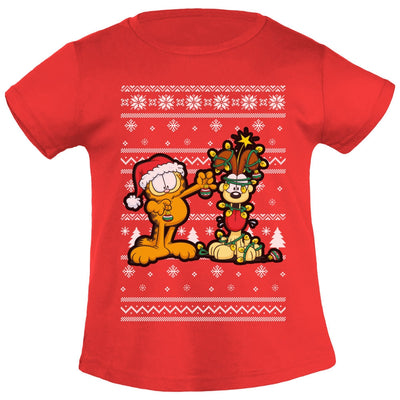 Weihnachts Garfield und Odie mit Leuchterkette Weihnachtsshirt Mädchen T-Shirt