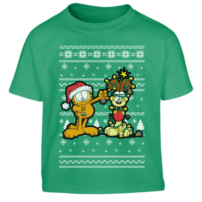 Garfield und Odie mit Leuchterkette Weihnachtsshirt Kinder Jungen T-Shirt