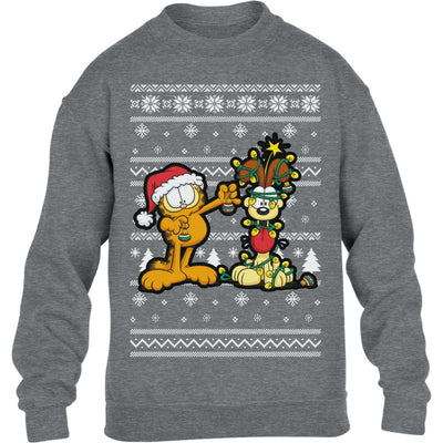 Garfield & Odie mit Leuchterkette Weihnachtspullover Kinder Pullover Sweatshirt