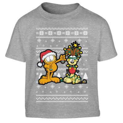 Garfield und Odie mit Leuchterkette Weihnachtsshirt Kinder Jungen T-Shirt