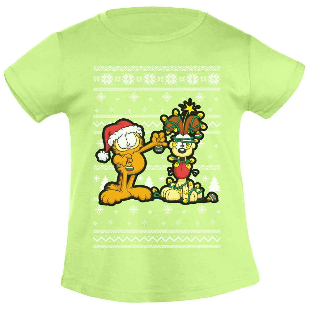 Weihnachts Garfield und Odie mit Leuchterkette Weihnachtsshirt Mädchen T-Shirt