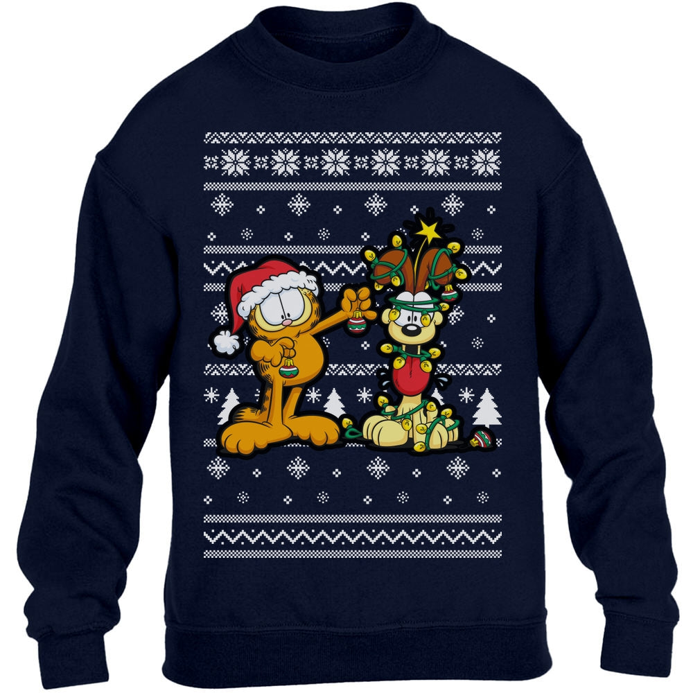 Garfield & Odie mit Leuchterkette Weihnachtspullover Kinder Pullover Sweatshirt