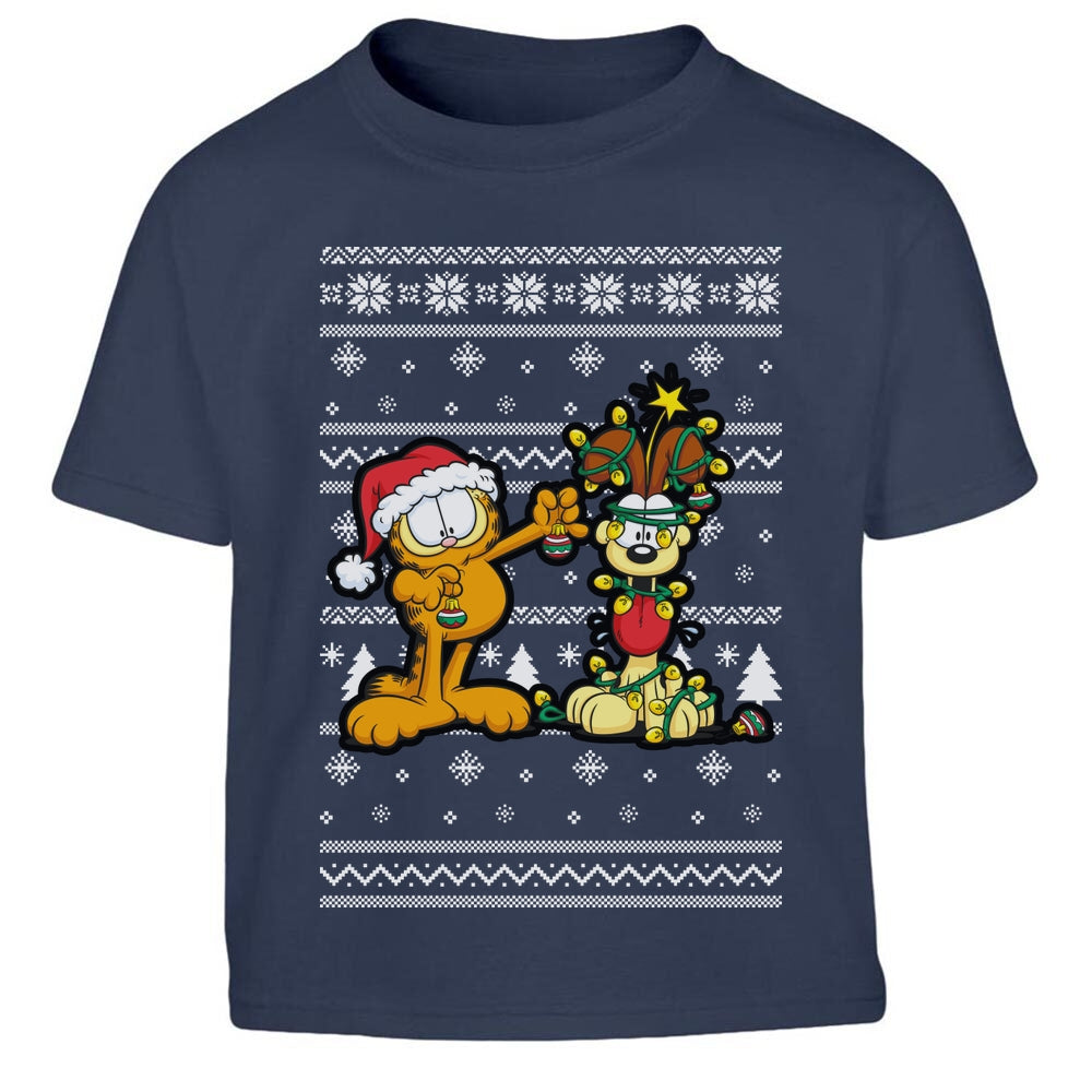 Garfield und Odie mit Leuchterkette Weihnachtsshirt Kinder Jungen T-Shirt