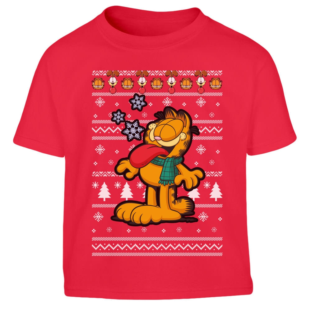 Garfield mit Weihnachtsschal & Odie Weihnachtspullover Kinder Jungen T-Shirt