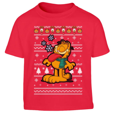 Garfield mit Weihnachtsschal & Odie Weihnachtspullover Kinder Jungen T-Shirt