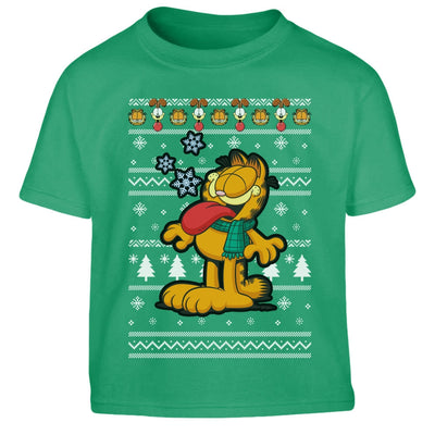 Garfield mit Weihnachtsschal & Odie Weihnachtspullover Kinder Jungen T-Shirt