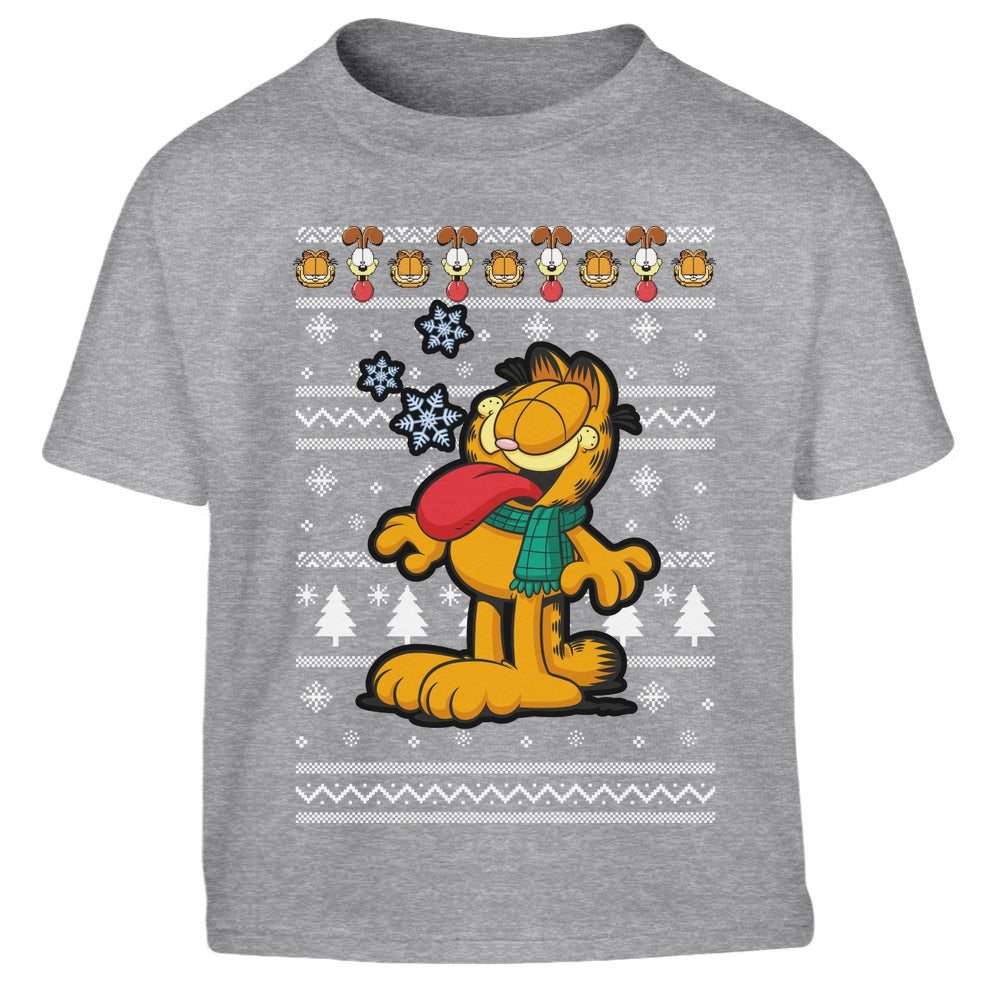 Garfield mit Weihnachtsschal & Odie Weihnachtspullover Kinder Jungen T-Shirt