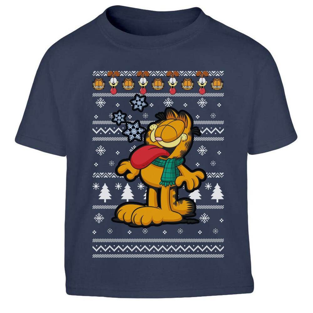 Garfield mit Weihnachtsschal & Odie Weihnachtspullover Kinder Jungen T-Shirt