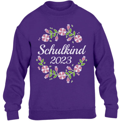 Schulkind 2023 Blumenkranz Geschenk zur Einschulung Kinder Pullover Sweatshirt