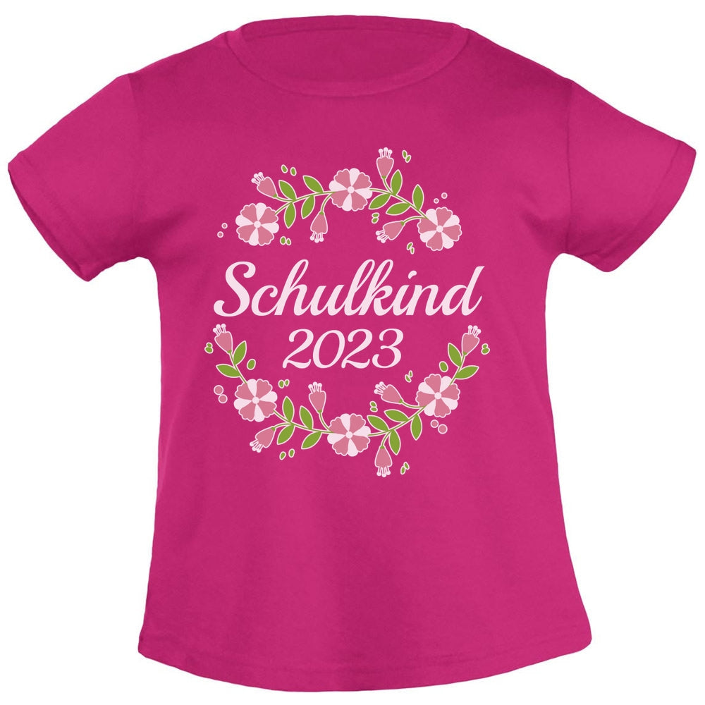 Schulkind 2023 Blumenkranz Geschenk zur Einschulung Mädchen T-Shirt