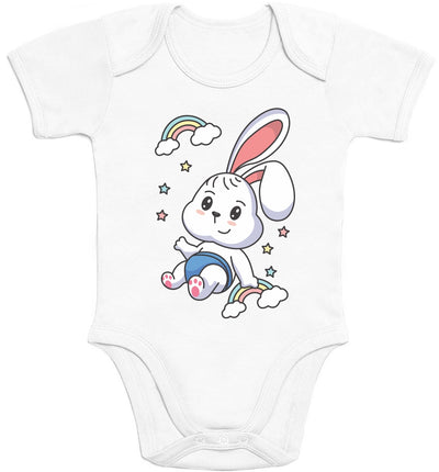 Regenbogen Kaninchen Motiv Hasen Hase Baby Body Kurzarm-Body
