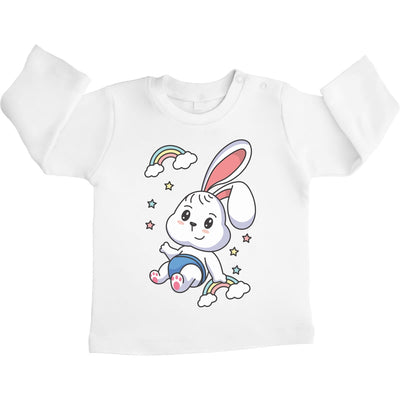 Regenbogen Kaninchen Motiv Hasen Hase Unisex Baby Langarmshirt Gr. 66-93