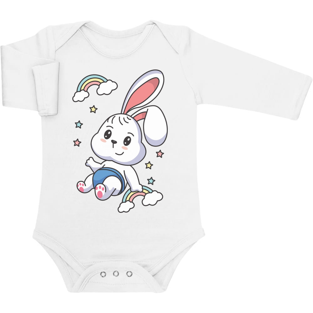 Regenbogen Kaninchen Motiv Hasen Hase Baby Langarm Body