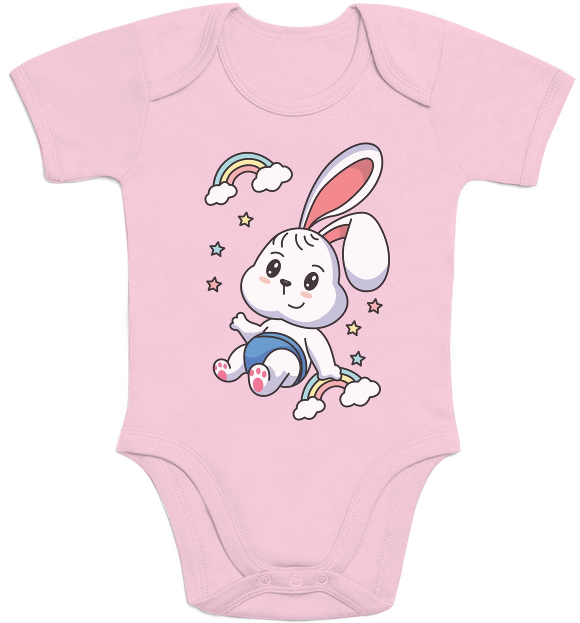 Regenbogen Kaninchen Motiv Hasen Hase Baby Body Kurzarm-Body
