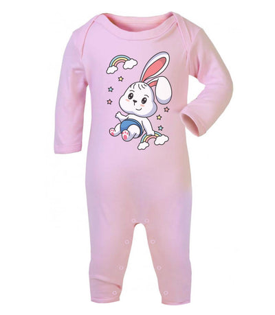 Regenbogen Kaninchen Motiv Hasen Hase Baby Strampler Strampelanzug