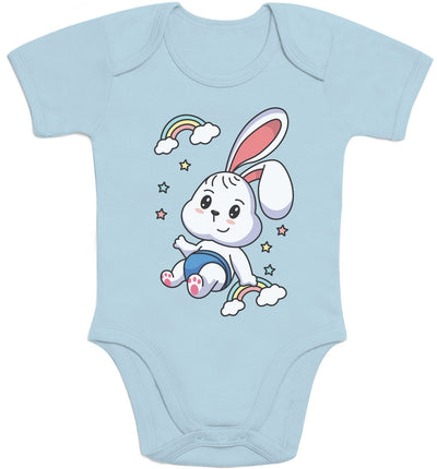 Regenbogen Kaninchen Motiv Hasen Hase Baby Body Kurzarm-Body
