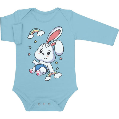 Regenbogen Kaninchen Motiv Hasen Hase Baby Langarm Body