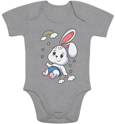 Regenbogen Kaninchen Motiv Hasen Hase Baby Body Kurzarm-Body