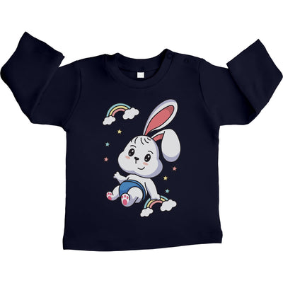 Regenbogen Kaninchen Motiv Hasen Hase Unisex Baby Langarmshirt Gr. 66-93
