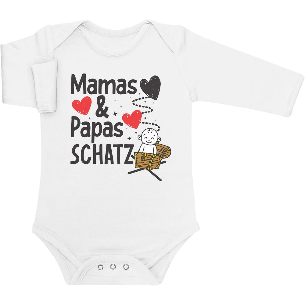 Babybody mit Spruch Mama & Papas Schatz Baby Langarm Body