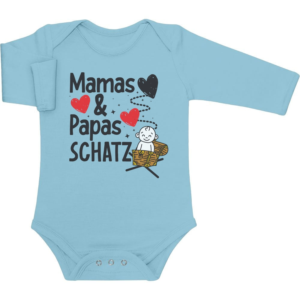 Babybody mit Spruch Mama & Papas Schatz Baby Langarm Body
