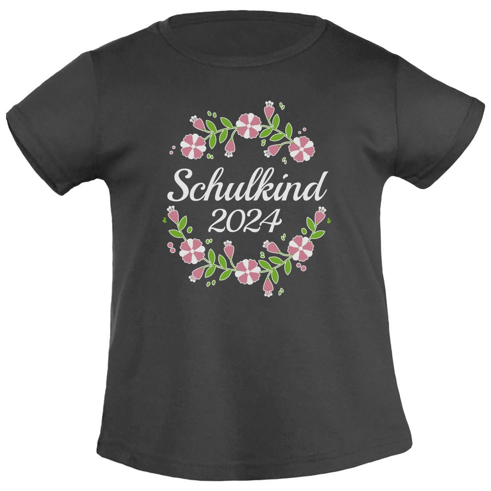 Schulkind 2024 Blumenkranz Geschenk zur Einschulung Mädchen T-Shirt