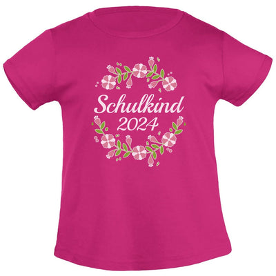 Schulkind 2024 Blumenkranz Geschenk zur Einschulung Mädchen T-Shirt