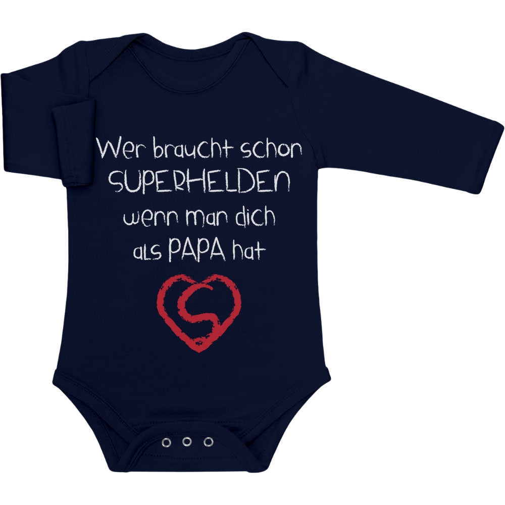 Wer Braucht SUPERHELDEN Wenn Man Dich Als Papa Hat Baby Langarm Body