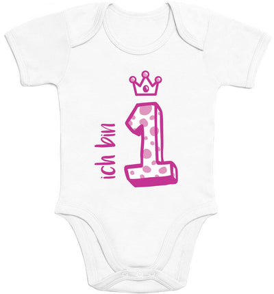 Rosa Krone Ich bin 1 Jahr Geburtstag Mädchen Baby Body Kurzarm-Body