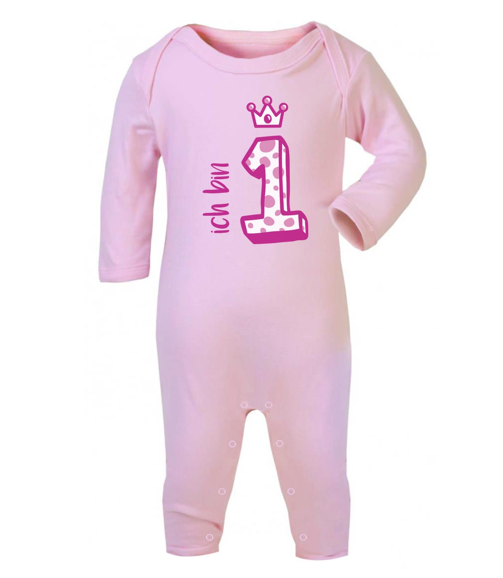 Rosa Krone Ich bin 1 Jahr Geburtstag Mädchen Baby Strampler Strampelanzug