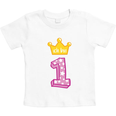 Goldene Krone Ich bin 1 Geburtstag Mädchen Unisex Baby T-Shirt Gr. 66-93