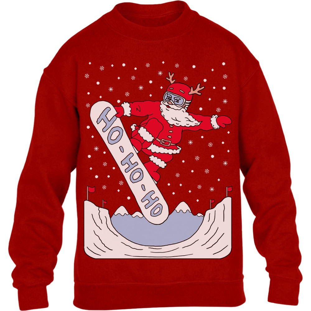 Weihnachtspullover Santa HO HO HO Snowboard Kinder Pullover Sweatshirt