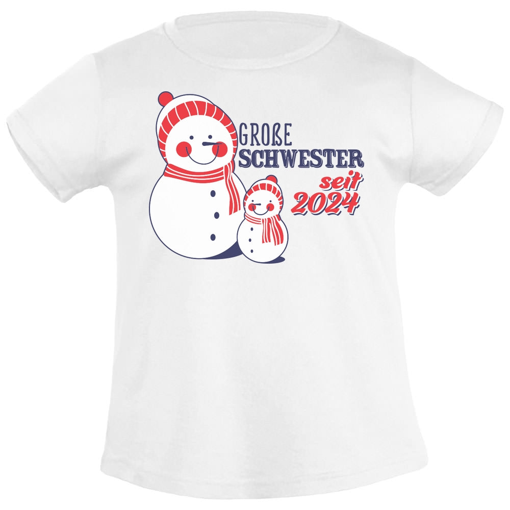 T-Shirt Mädchen Geschenk Große Schwester seit 2024 Schneemänner Mädchen T-Shirt